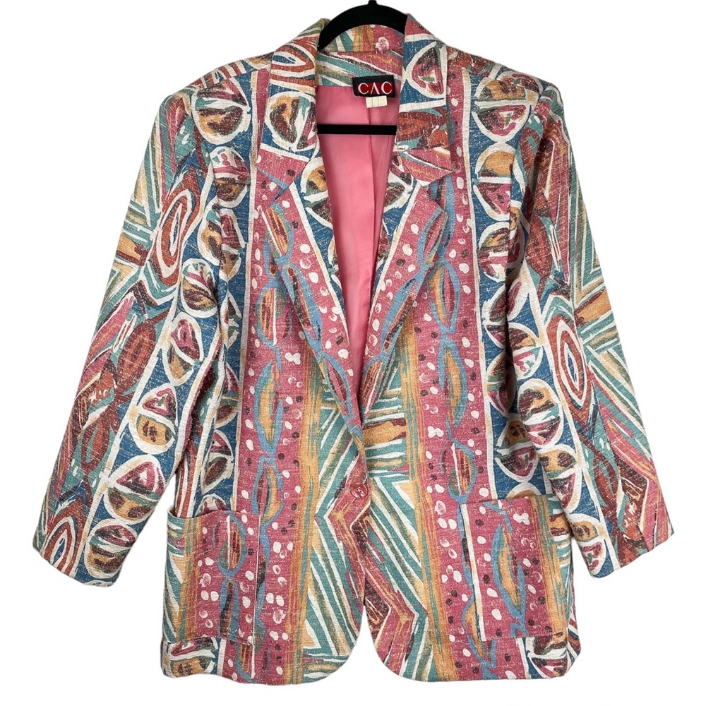 Vintage 80s 90s Pastel Retro Funky Blazer Jacket Sz 16 Boho Aztec Western Print